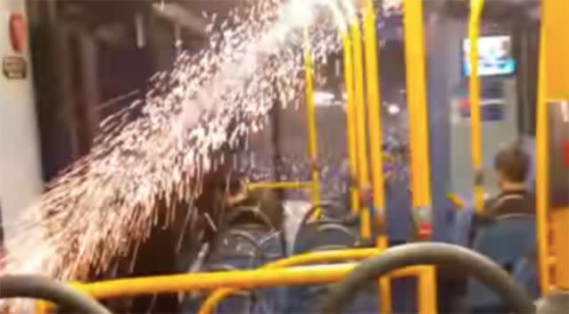 The firework ricocheted on the bus. Source: Apostolos Filis