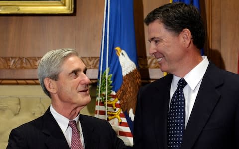 Mr Mueller with James Comey - Credit: AP