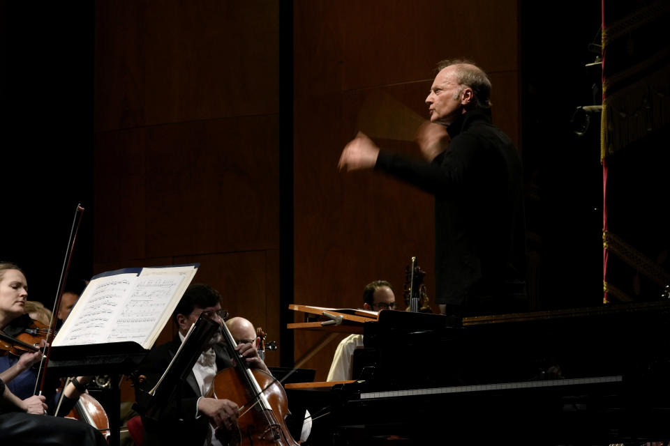 Music Director of the National Symphony Orchestra (NSO) Gianandrea Noseda conducts the orchestra during a rehearsal at Milan's La Scala theatre, Italy, Monday, Feb. 26, 2024. (AP Photo/Antonio Calanni)