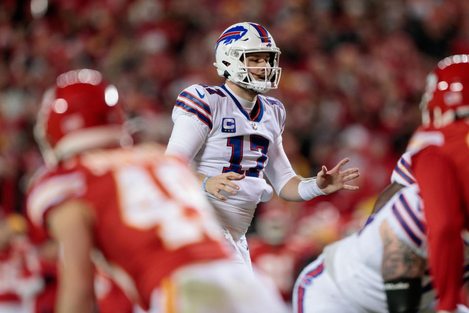 Josh Allen and the Bills are off to such a good start that Patrick Mahomes is a home underdog for the first time in his Chiefs career.  (Photo by William Purnell/Icon Sportswire via Getty Images)