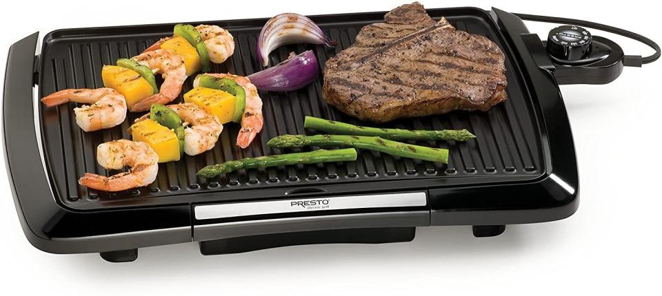 This indoor grill from Presto has a drip tray for grease and a cool-to-the-touch base on both the back and front. And it comes with its own spatula. <a href="https://amzn.to/30NwAfz" target="_blank" rel="noopener noreferrer">Find it for $35 at Amazon</a>.