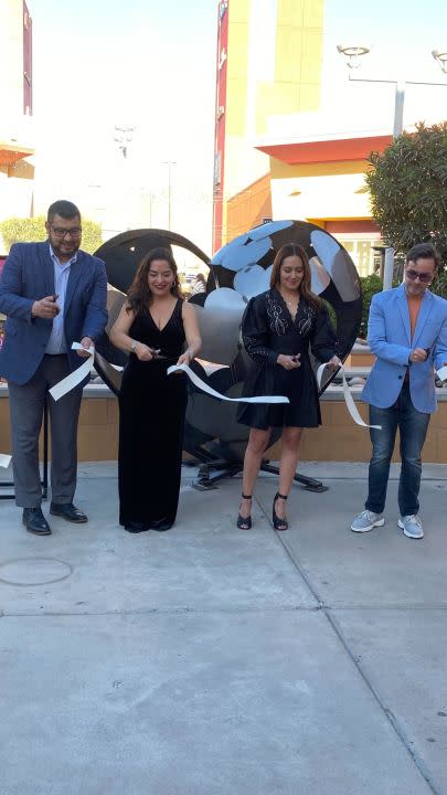 Ribbon-cutting ceremony for the art installation, from left to right: Carlos Rodriguez, Andrea Alonso, Yvonne Enriquez, and Emmanuel Pina | Jocelyn Flores – KTSM