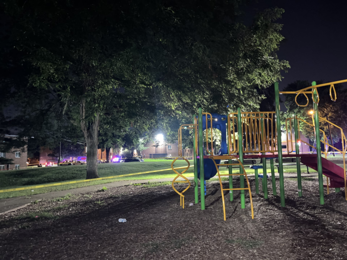 Police tape surrounded playground equipment at the Southpark Apartments in South Franklinton Saturday night following a fatal hit-skip that killed a 4-year-old boy. Columbus police officers are still looking for the man they say was driving the vehicle that killed him.