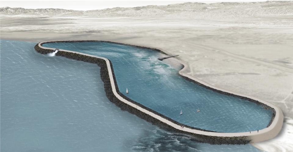 A conceptual rendering of the North Lake Pilot Demonstration Project along the northern edge of the Salton Sea.