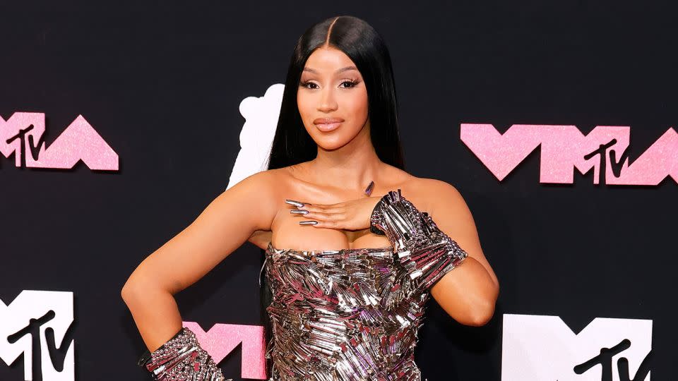 Cardi B wore Findikoglu's hairpin dress to the 2023 MTV VMAs. - Taylor Hill/Getty Images