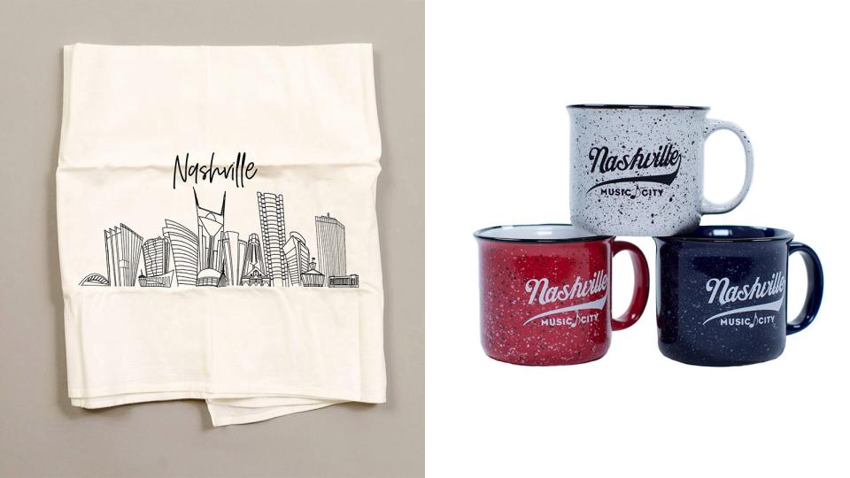 The Tennessean / Reviewed 2019 gift guide: Nashville Music City Campfire Mug and Nashville Skyline Hand Towel