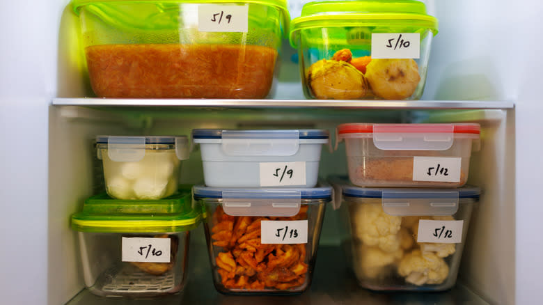 Tupperwares in a refrigerator