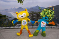 The unnamed mascots of the Rio 2016 Olympic and Paralympic Games are pictured with the Copacabana beach in the background during their first appearance in Rio de Janeiro, November 23, 2014, in this handout courtesy of the Brazil Olympic Committee (COB) REUTERS/Alex Ferro/COB/Handout via Reuters