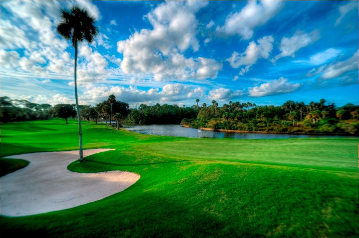 The first hole at Palm Coast's Palm Harbor Golf Club.