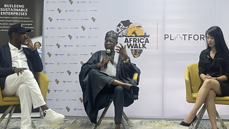 Akintoye Akindele, Founder of Platform Capital, pictured at an investment fair alongside former Nigerian Information Minister Lai Mohammed, and Renee Yao, Global Healthcare AI Startups Lead at Nvidia, during last year's Africa Walk. - Courtesy Platform Capital