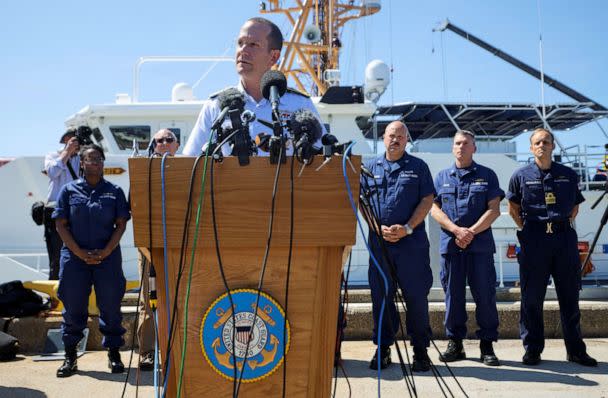 PHOTO: Rear Admiral John Mauger, the First Coast Guard District commander, speaks during a press conference updating about the search of the missing OceanGate Expeditions submersible, in Boston, June 22, 2023. (Brian Snyder/Reuters)