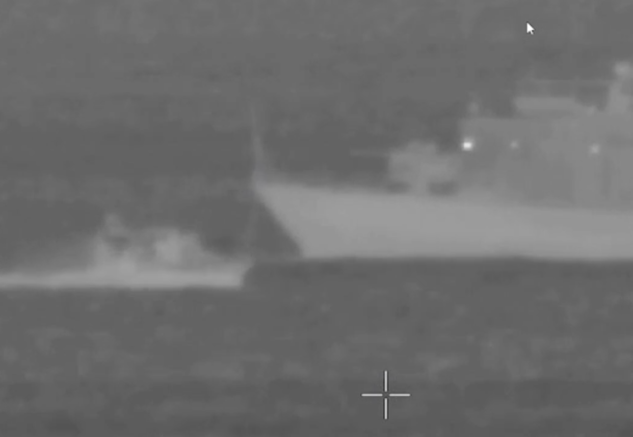 Video screenshot of a Malaysian vessel intruding into Singapore territorial waters. (Credit: Mindef)