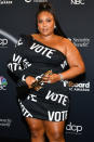 <p>Americans got the message out — on dresses (here, on Lizzo at the Billboard Music Awards), T-shirts, hats, masks and jewelry.</p>