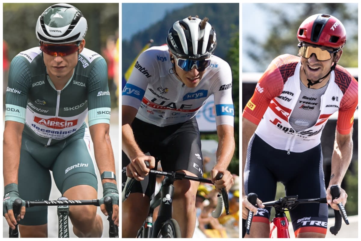 Top cyclists (from left) Jasper Philipsen, Tadej Pogacar and Giulio Ciccone - three of the four classification winners of this year’s Tour de France - will be racing at the Tour de France Prudential Singapore Criterium. (PHOTOS: ASO/Reuters)