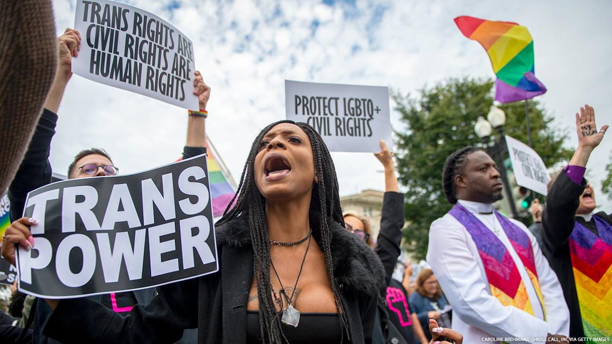 Protesters at a transgender rights rally