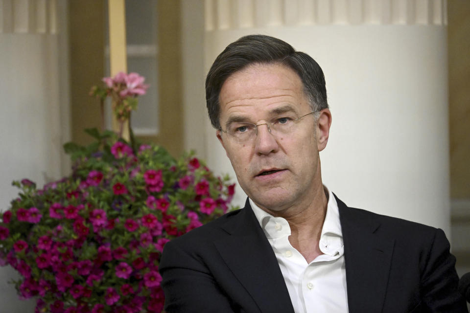 Prime Minister of Netherlands Mark Rutte attends the annual Kultaranta Talks -debate session on foreign and security policy at the Presidential Palace, in Helsinki, Finland, Thursday, June 13, 2024. (Markku Ulander/Lehtikuva via AP)