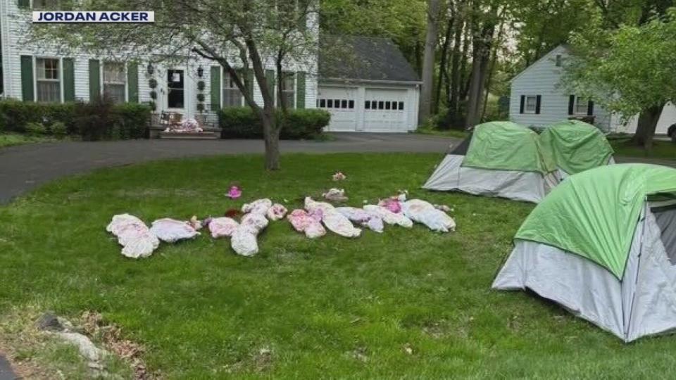 <div>Tents and fake dead bodies left outside the home of U-M Board of Regents Chairwoman Sarah Hubbard.</div>