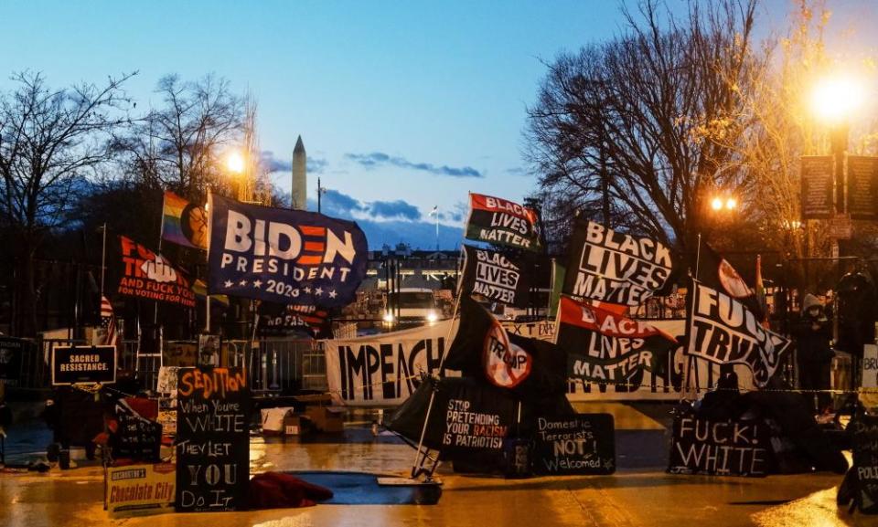 Flags seen on Black Lives Matter Plaza in Washington DC on 20 January.