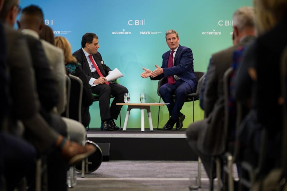 Labour leader Sir Keir Starmer takes part in a question and answer session with CBI president Lord Bilimoria (Jacob King/PA) (PA Wire)