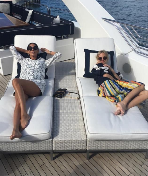 Lindy relaxing on Sydney Harbour on Sunday before the Maticevski show. Photo: Lindy Instagram