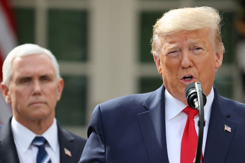 U.S. President Trump declares coronavirus pandemic a national emergency during news conference at the White House in Washington