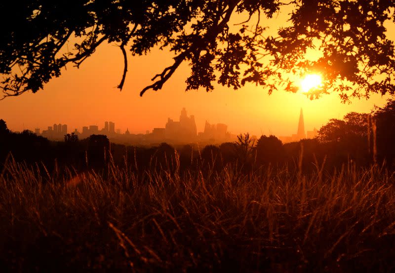 FILE PHOTO: Sunrise above London skyline as second heatwave is predicted for parts of the country, in London