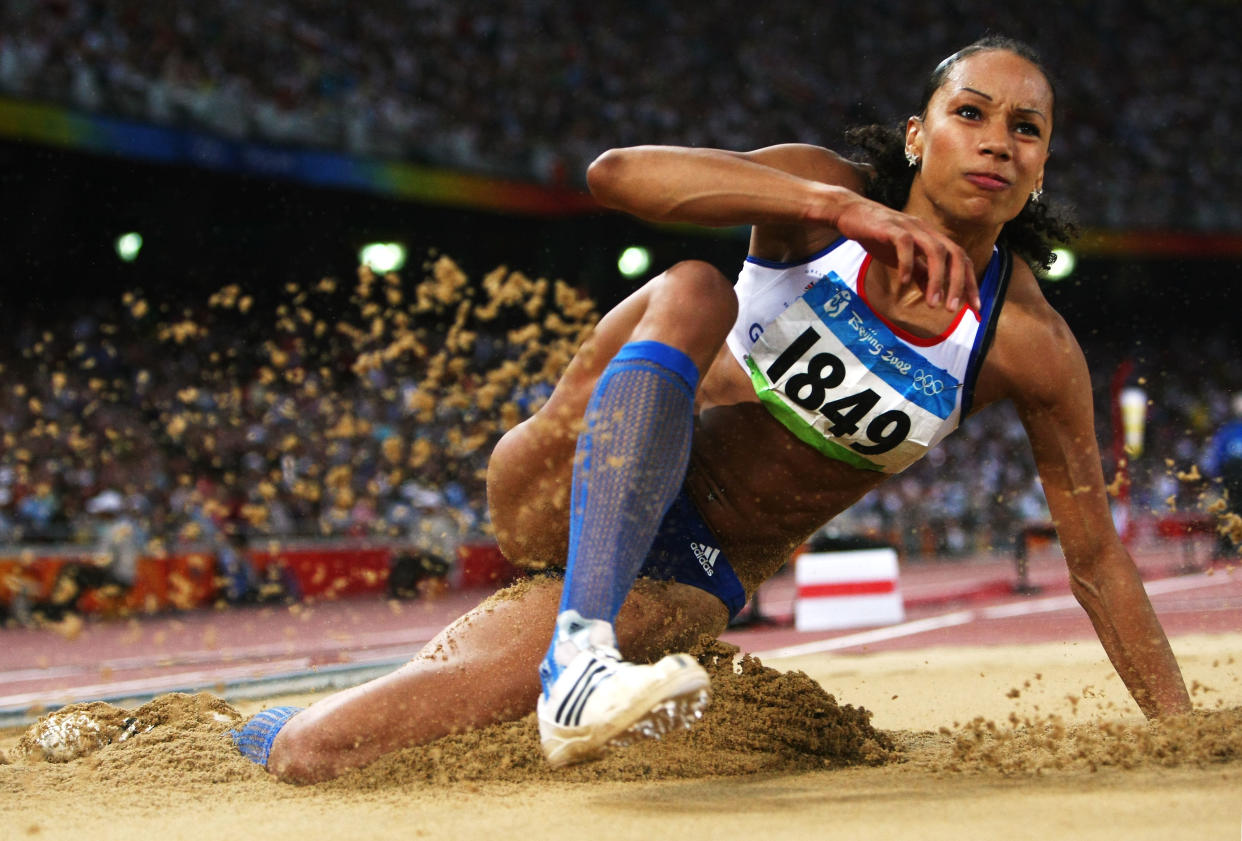 Jade Johnson of Great Britain competes in the Women's Long Jump Final at the National Stadium on Day 14 of the Beijing 2008 Olympic Games on August 22, 2008 in Beijing, China.  (Photo by Alexander Hassenstein/Bongarts/Getty Images)