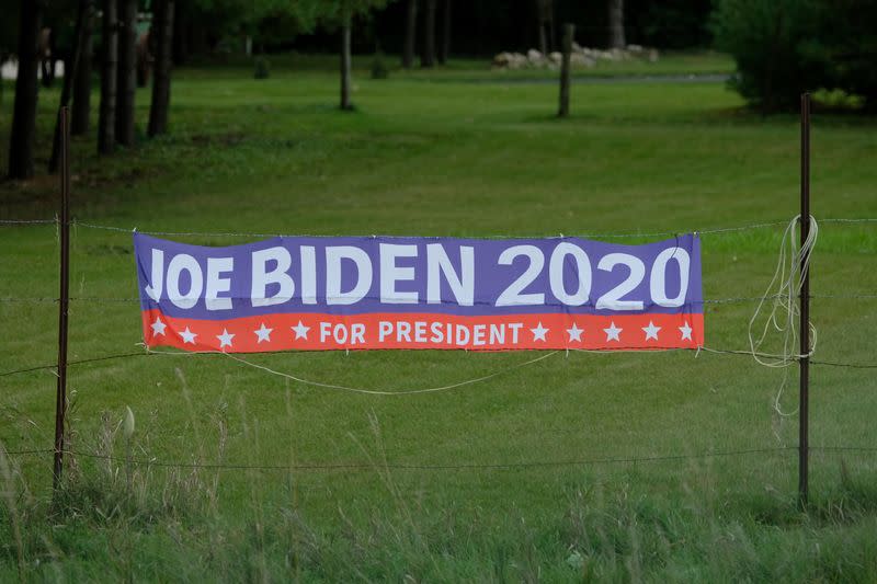 Campaign banner for Democratic U.S. presidential nominee Joe Biden in West Bend