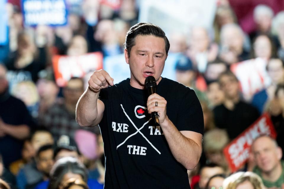 Conservative Party Leader Pierre Poilievre speaks during a rally in Ottawa, on Sunday, March 24, 2024.