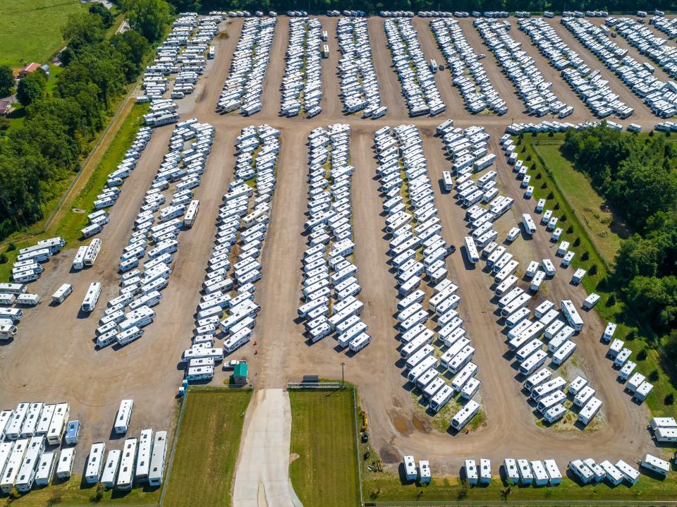 Rows of RVs at a lot