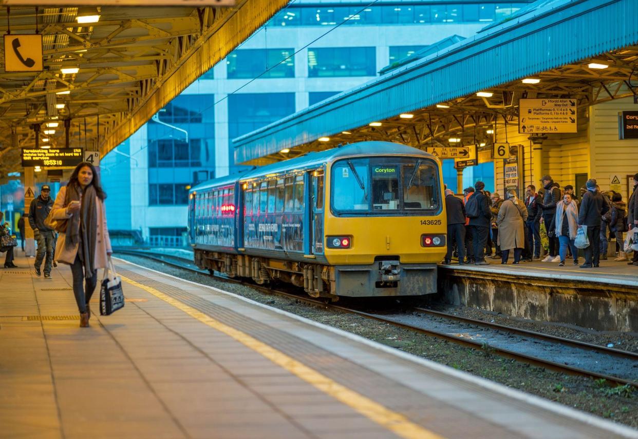 A busy platform at Cardiff Central Station