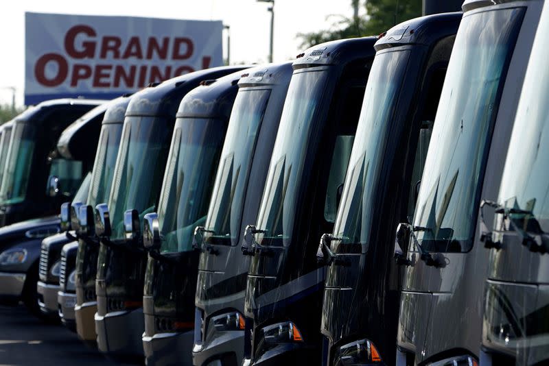 FILE PHOTO: Recreational vehicles (RVs) for sale are pictured at a dealership in Dover