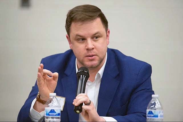 County Commission District 6 candidate Daniel Greene, a Democrat, speaks to the League of Women Voters at the Beck Cultural Exchange Center, January 2024.