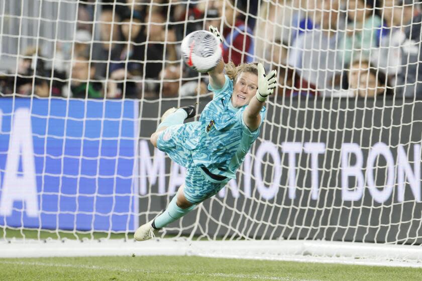 United States' Alyssa Naeher plays against Canada during a SheBelieves Cup.