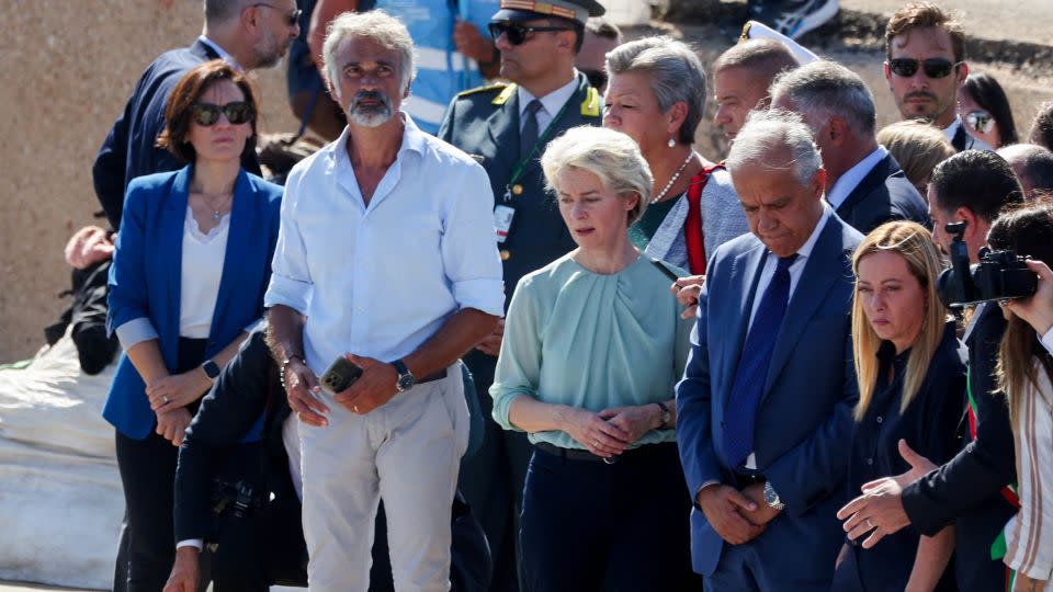 European Commission President Ursula von der Leyen and Italian Prime Minister Giorgia Meloni visit the port where migrants arrive, on the Sicilian island of Lampedusa in September 2023. - Yara Nardi/Reuters