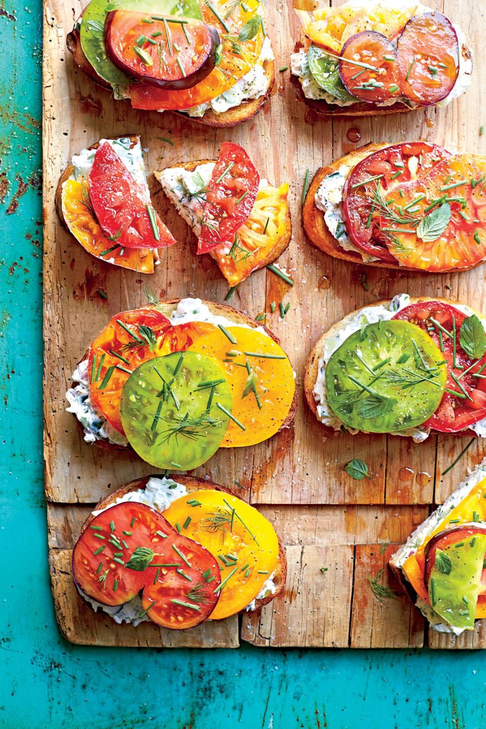 Open-Faced Tomato Sandwiches with Creamy Cucumber Spread