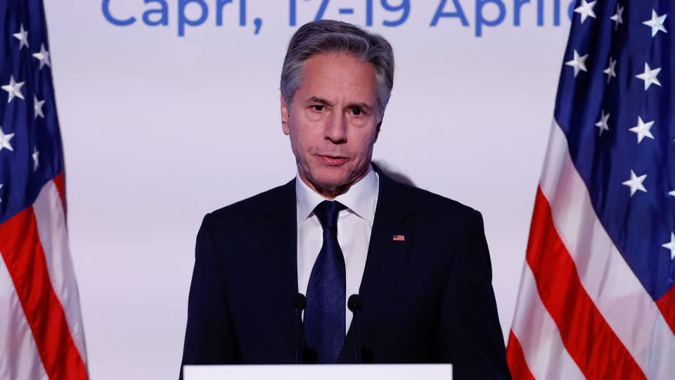 US Secretary of State Antony Blinken, pictured on Capri island, in Italy, on April 19, told reporters that investigations into allegations must be carried out "very carefully." - Remo Casilli/Reuters