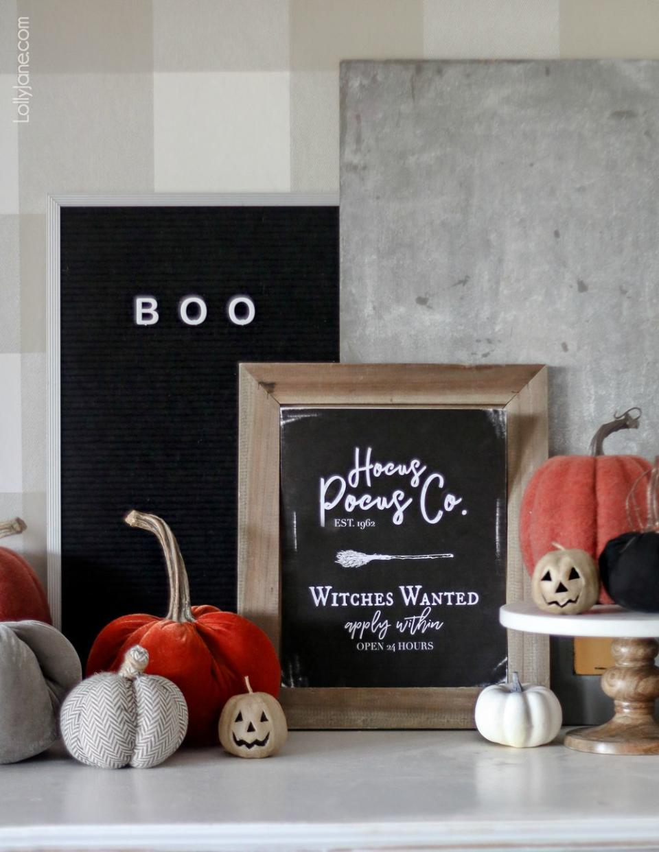 <p>Print out this versatile artwork and use it in a variety of ways: as party invitations, thank-you-cards, or as signage to display with your pumpkins and other decor as a fun fall vignette.</p><p><em><a href="https://lollyjane.com/halloween-hocus-pocus-printable-art/" rel="nofollow noopener" target="_blank" data-ylk="slk:Get the printable at Lolly Jane »;elm:context_link;itc:0;sec:content-canvas" class="link ">Get the printable at Lolly Jane »</a></em></p>