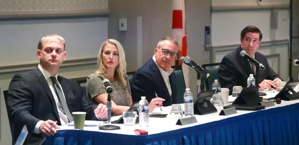 Bridget Ziegler, second from left, is a members of the Central Florida Tourism Oversight District Board of Supervisors appointed by Ron DeSantis to govern Walt Disney World (AP)