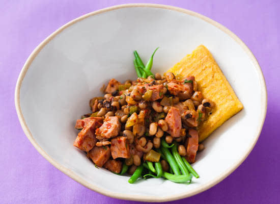 <strong>Get the <a href="http://www.huffingtonpost.com/2011/10/27/black-eyed-peas-and-ham_n_1056984.html">Black-Eyed Peas And Ham recipe</a> from Ruth Cousineau</strong>
