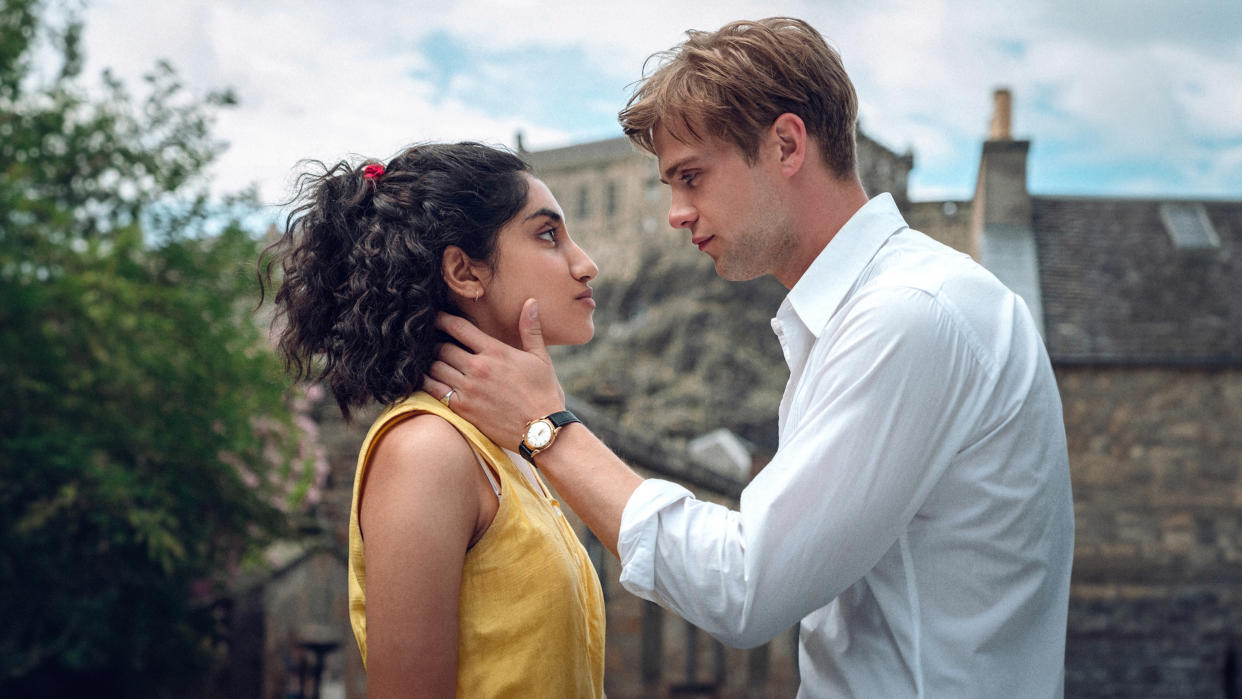 Ambika Mod and Leo Woodall star as Emma and Dexter in One Day. (Netflix)