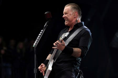 FILE PHOTO: Hetfield of Metallica performs on the Pyramid Stage at Worthy Farm in Somerset, during the Glastonbury Festival