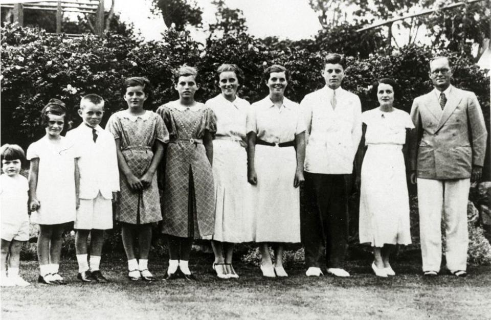 The Kennedys in 1934. (From left) Jeane, Robert, Patricia, Eunice, Kathleen, Rosemary, John F. Kennedy, (later President), Rose Kennedy and Joseph P. Kennedy