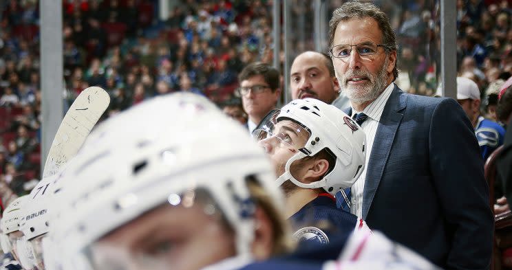 VANCOUVER, BC - DECEMBER 18: Head coach John Tortorella of the Columbus Blue Jackets looks on from the bench during their NHL game against the Vancouver Canucks at Rogers Arena December 18, 2016 in Vancouver, British Columbia, Canada. (Photo by Jeff Vinnick/NHLI via Getty Images)