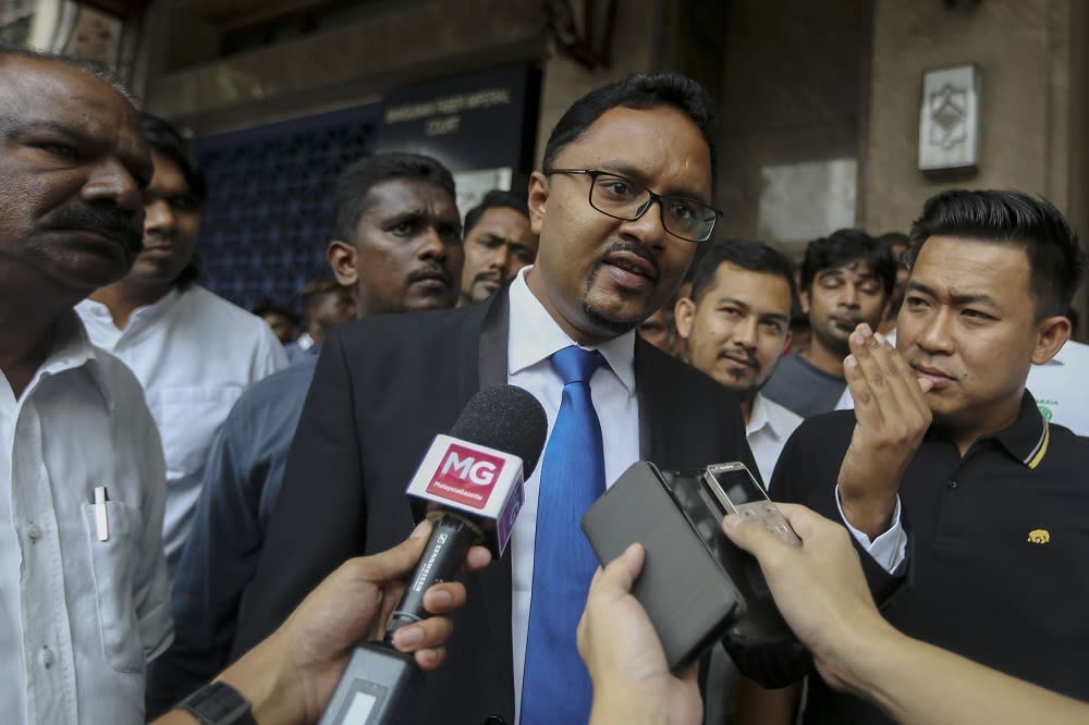 National MIC Youth leader, Thinalan T. Rajagopalu speaks to reporters outside the Sri Lanka High Commission in Kuala Lumpur April 26, 2019. — Picture by Mohd Yusof Mat Isa