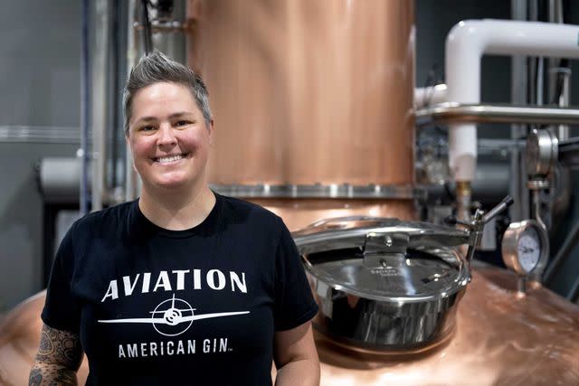 <p>Courtesy of Aviation Gin</p> Hollie Stephenson at the Aviation Gin Distillery