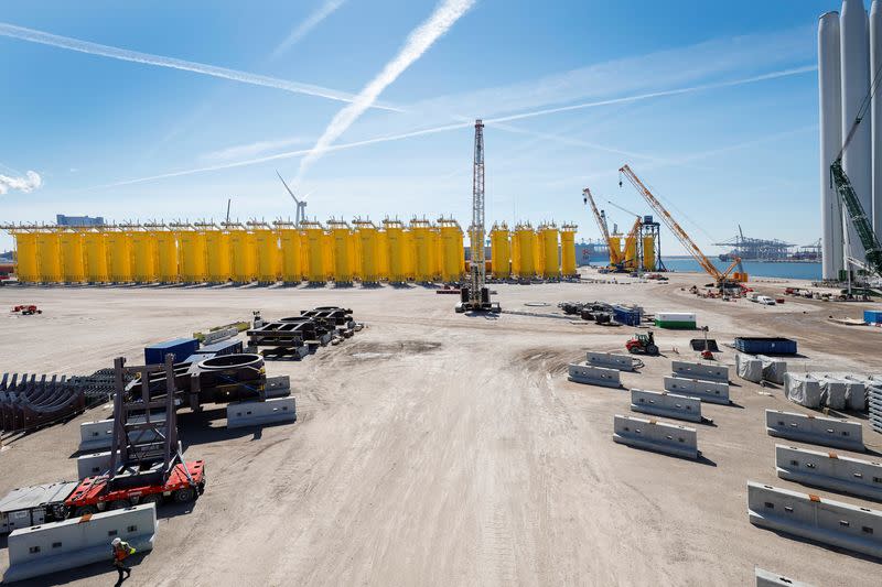 Components of wind turbines are seen at de Maasvlakte