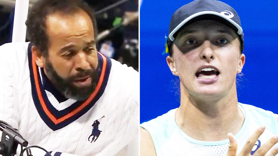 Iga Swiatek, pictured here clashing with the chair umpire during her quarter-final at the US Open. 