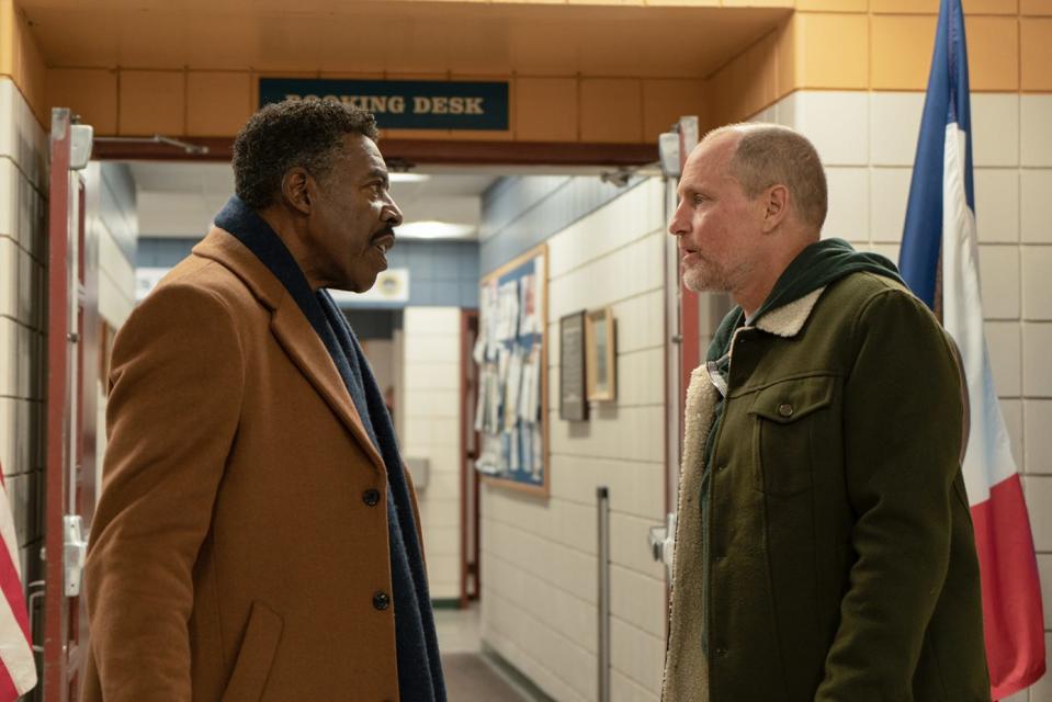 Ernie Hudson, left, as Coach Phil Peretti and Woody Harrelson as Marcus in "Champions."