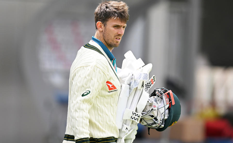 Mitch Marsh, pictured here in action during an Australian training session ahead of the fourth Ashes Test.